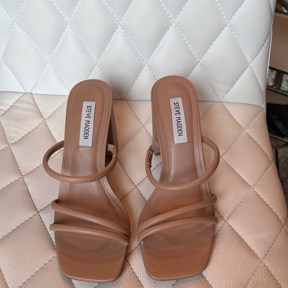 Steve Madden Nude Strappy Block Heels - Picture 5 of 5
